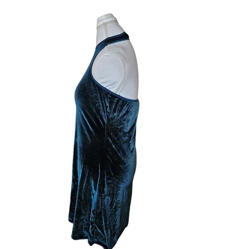 90s Womens Medium‎ Velvet Halter Mini Dress Dark Green Stretchy Party Formal - Picture 5 of 10